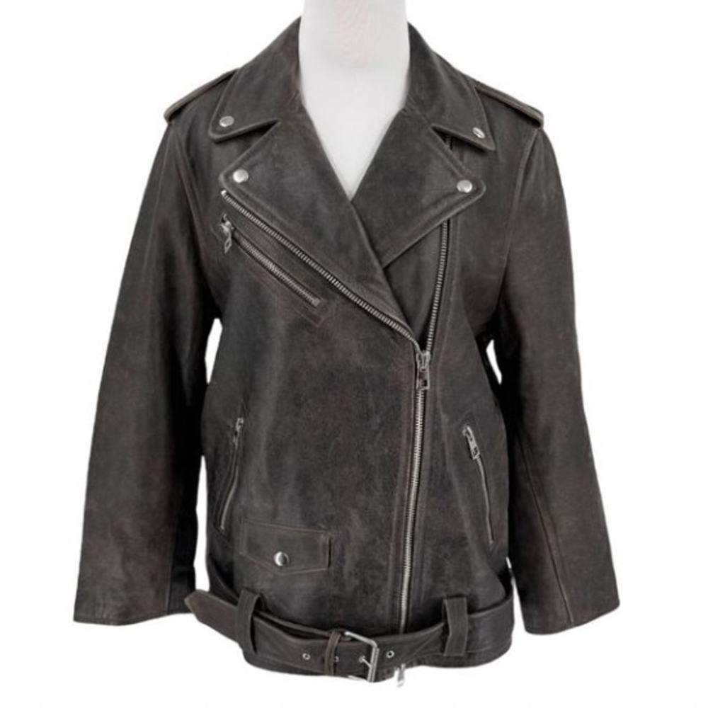 Madewell Womens Distressed Leather Oversized Motorcycle Jacket Size Large L